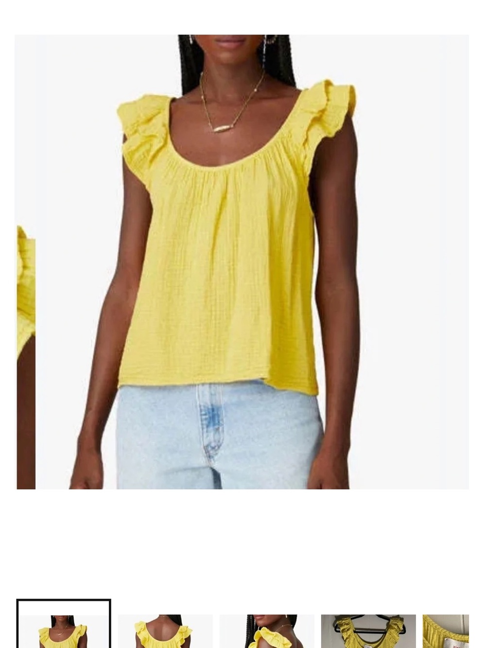 XiRENA Kara Yellow Gauze Flutter Sleeve Cotton Tank Top Blouse Small